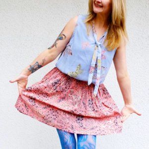 Refashioned Butterfly Floral Pussy Bow Dress (M/L)